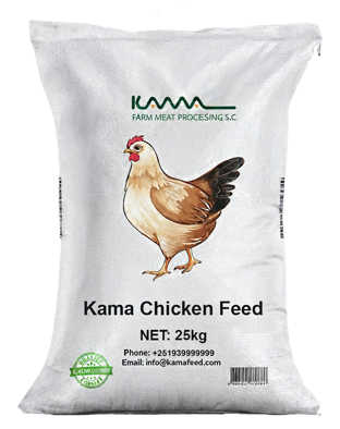 Two bags of organic chicken feed with a logo featuring Rody chicken, one bag has a blue bottom and the other has a pink bottom, with feed scattered behind them.